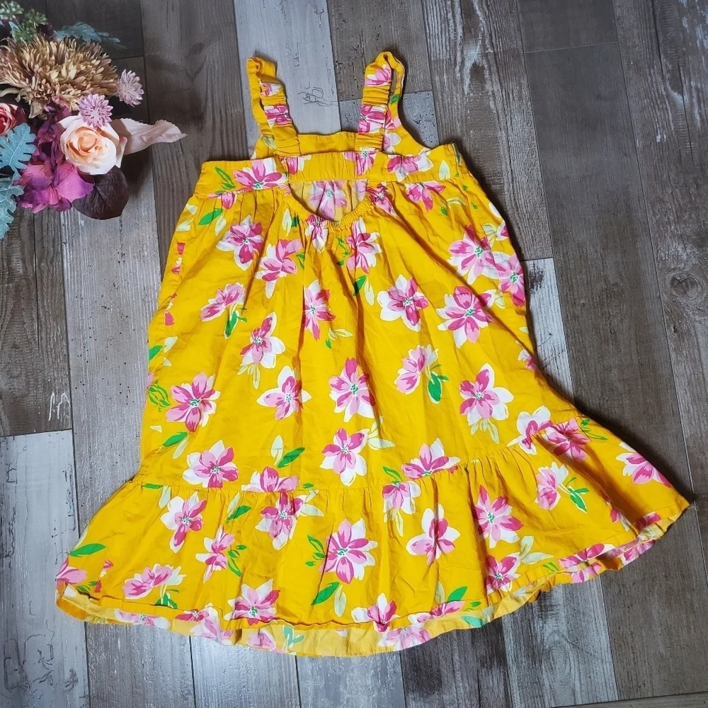 Old Navy Printed Sleeveless Ruffled-Hem Girls Dress Size Large 10/12 Yellow